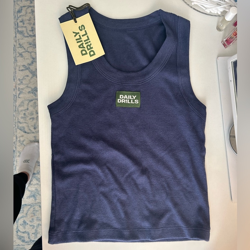 Daily Drills navy logo ribbed tank- NWT